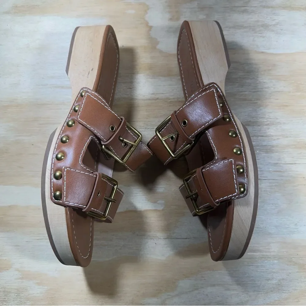 J Crew Brown Leather Double Buckle Strap Sandals Women’s Size 7.5
